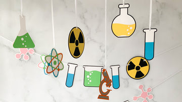 Pinfliers Science Theme Birthday Party Hangings with Orange